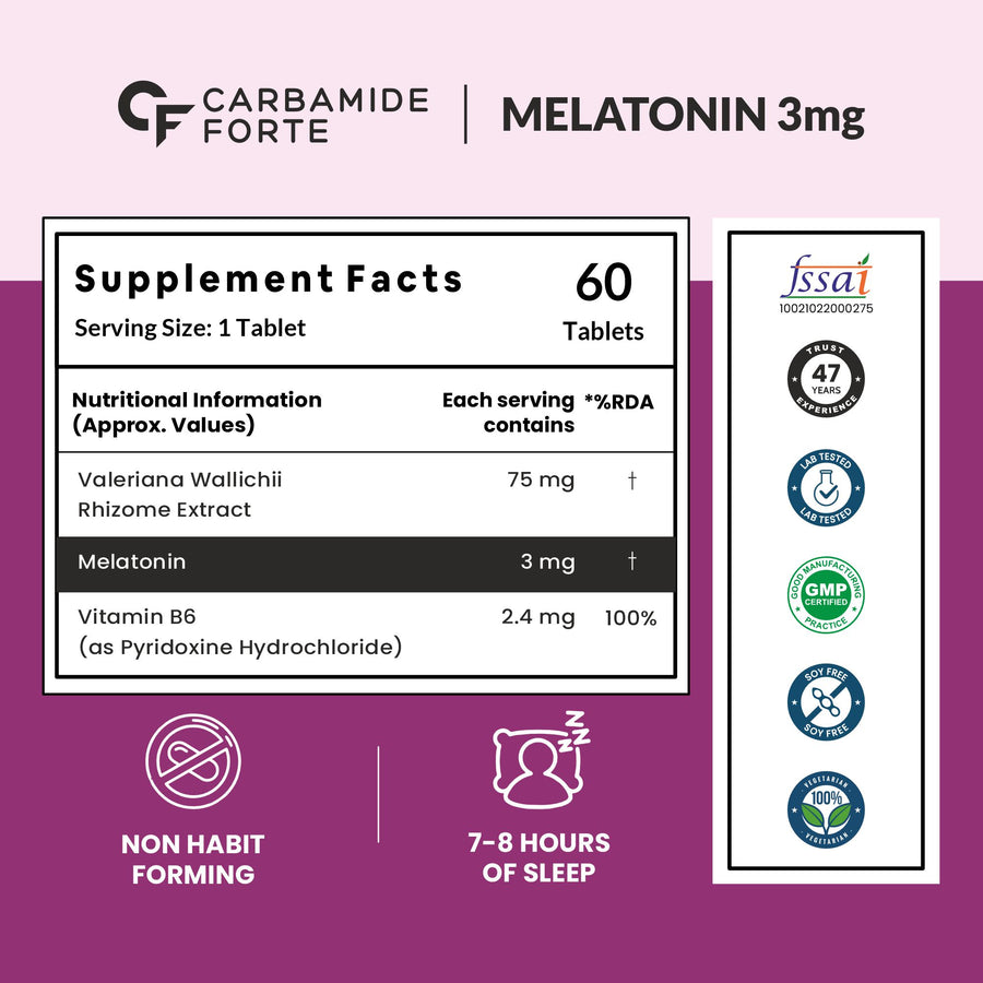 Carbamide Forte Melatonin 3mg with Tagara 75mg Sleeping Aid Pills – 90 Tablets