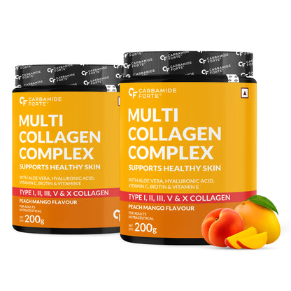 Multi Collagen Powder with 5 Types of Collagen Peptides (Type I, II, III, V, X) | Peach Mango Flavour