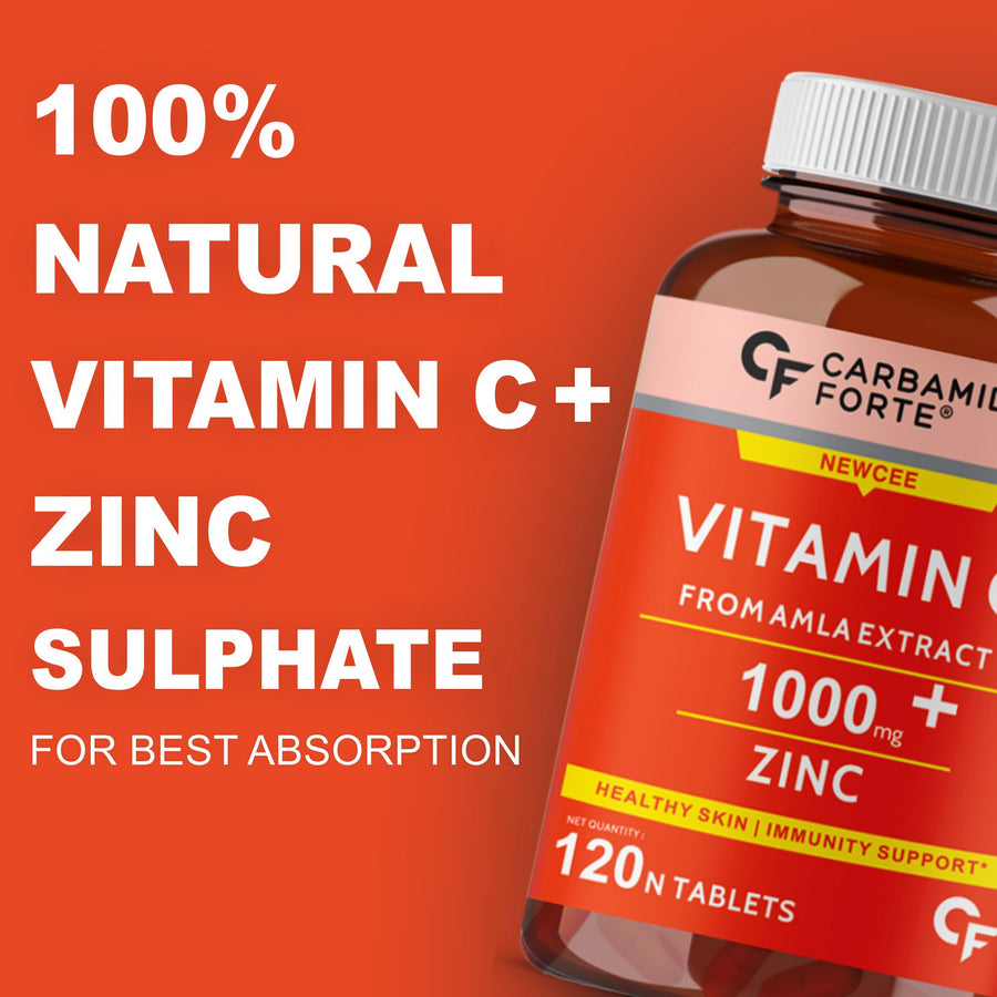 CF Natural Vitamin C 1000mg Amla Extract With Zinc For Immunity & Skincare -120 Veg Tablets