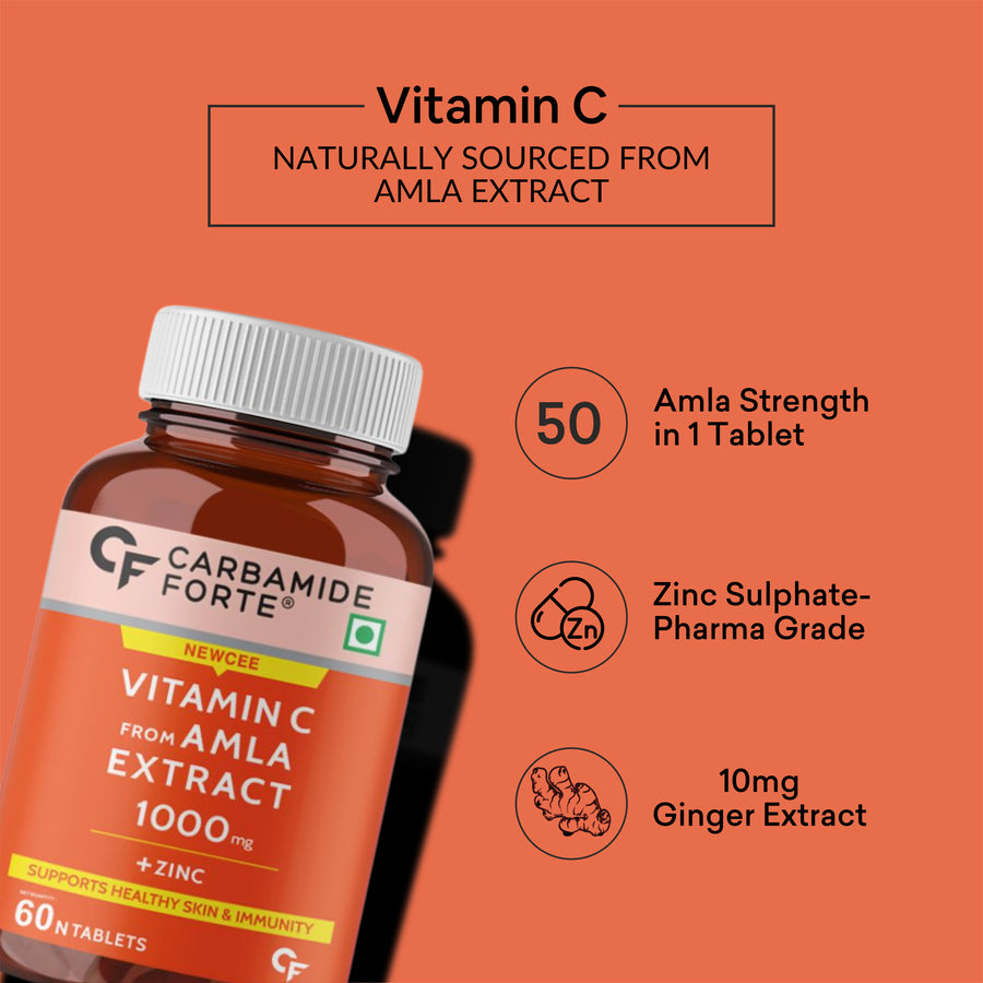 CF Natural Vitamin C 1000mg Amla Extract With Zinc For Immunity & Skincare - 60 Veg Tablets
