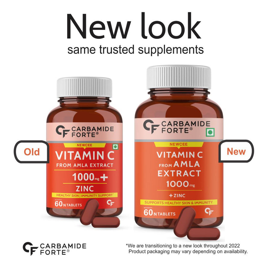Carbamide Forte Natural Vitamin C Amla Extract 1000mg with Zinc for Immunity Boost & Skincare - 60 Veg Tablets