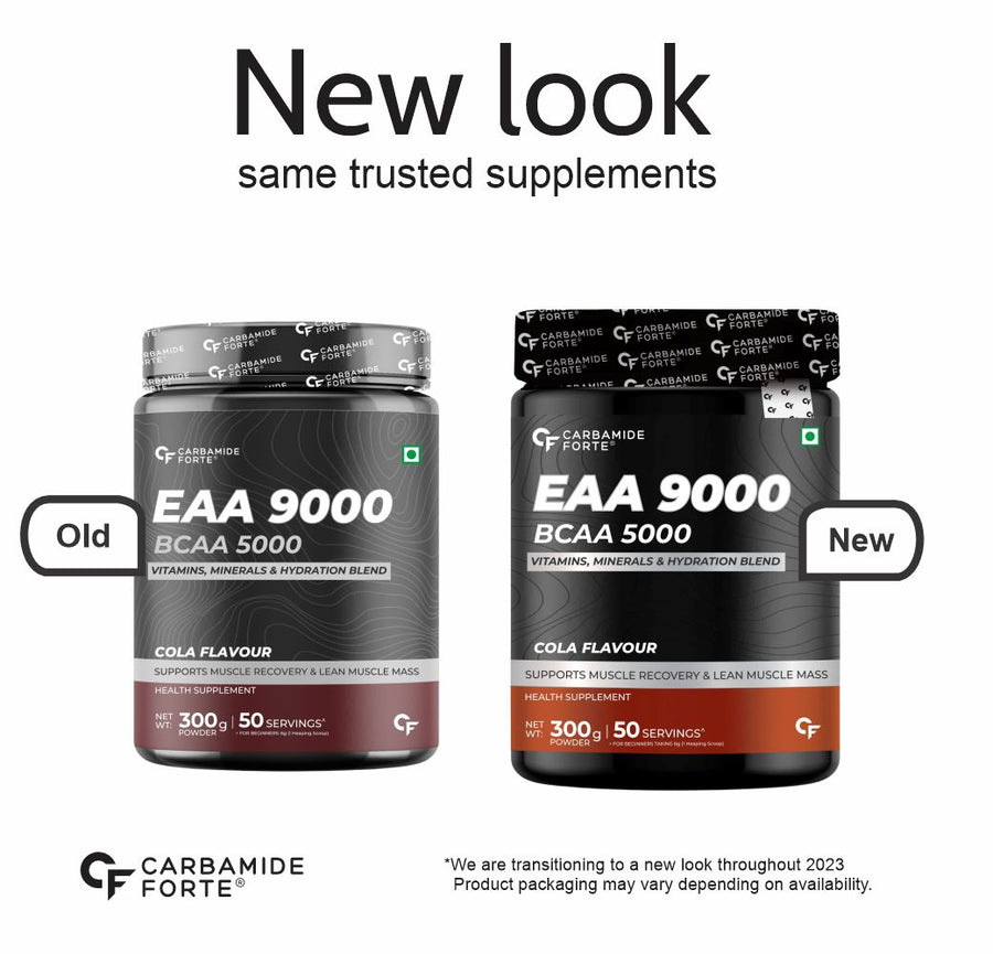 Carbamide Forte EAA 9000mg Supplement with BCAA 5000mg | EAA Supplement for Men & Women with Hydration Blend & Vitamins - Cola Flavour - 50 Servings - 300g