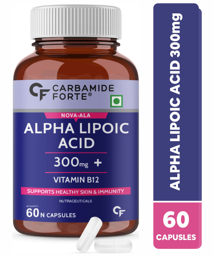 Carbamide Forte Alpha Lipoic Acid 300mg Capsules with Vitamin B12 & Lycopene | Stabilised form used for Max Absorption - 60 Veg Capsules