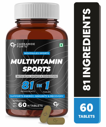 Carbamide Forte Multivitamin for Sports Tablets for Men & Women with BCAA, Amino Acids, Probiotics & Antioxidants - 81 Ingredients - 60 Tablets