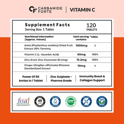 Natural Vitamin C from Amla with Zinc 1000 mg | 120 Tablets