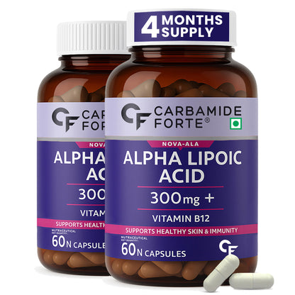 Alpha Lipoic Acid 300 mg | Vitamin B12 & Lycopene | 60 Capsules