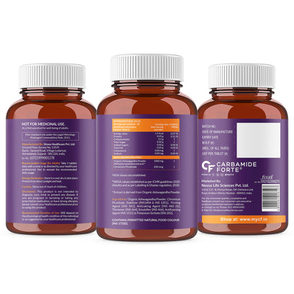 Carbamide Forte Organic Ashwagandha 1000mg Tablets|Stress & Anxiety Relief Tablets |Ashwagandha Powder tablet 1000 mg|Rejuvenates Mind & Body - 60 Organic Ashwagandha Tablets, 1 count, 60 tablets