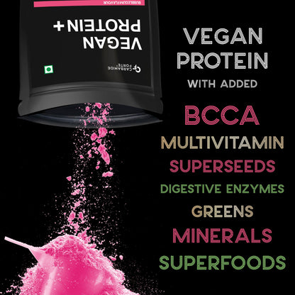 Carbamide Forte Plant Protein Powder - Plant Based Pea Protein Powder with Multivitamin, Minerals, Superfoods, Digestive Enzymes - Bubble Gum Flavour - 500g