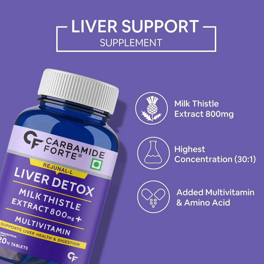 Carbamide Forte Liver Support Supplement with Milk Thistle Extract 800mg (30:1), Multivitamins & Amino Acid | Liver Detox Silymarin Supplement –120 Veg Tablets