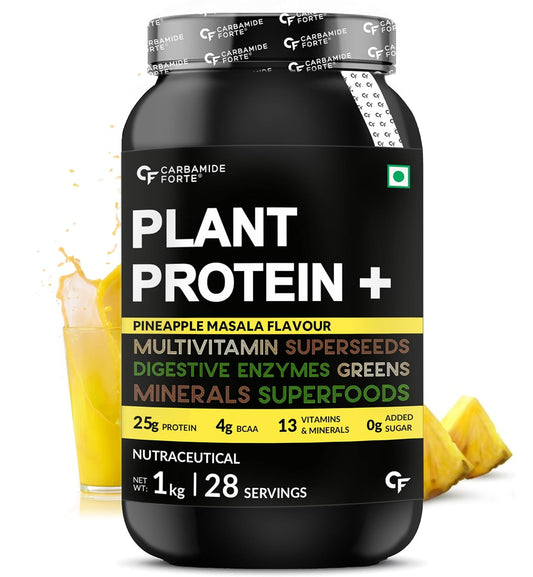 Carbamide Forte Vegan Protein Powder - Plant Based Protein Powder with Multivitamin, Minerals, Superfoods, Pea Protein, Digestive Enzymes | Pineapple Masala - 1Kg