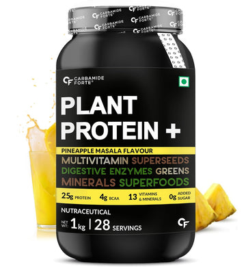 Carbamide Forte Plant Protein Powder - Plant Based Pea Protein Powder with Multivitamin, Minerals, Superfoods, Digestive Enzymes - Pineapple masala Flavour - 1Kg