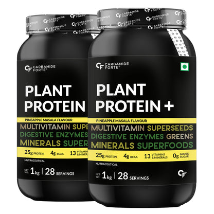 Carbamide Forte Vegan Protein Powder - Plant Based Protein Powder with Multivitamin, Minerals, Superfoods, Pea Protein, Digestive Enzymes | Pineapple Masala - 1Kg