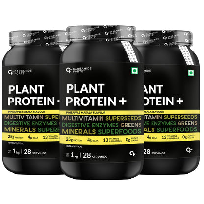 Carbamide Forte Vegan Protein Powder - Plant Based Protein Powder with Multivitamin, Minerals, Superfoods, Pea Protein, Digestive Enzymes | Pineapple Masala - 1Kg