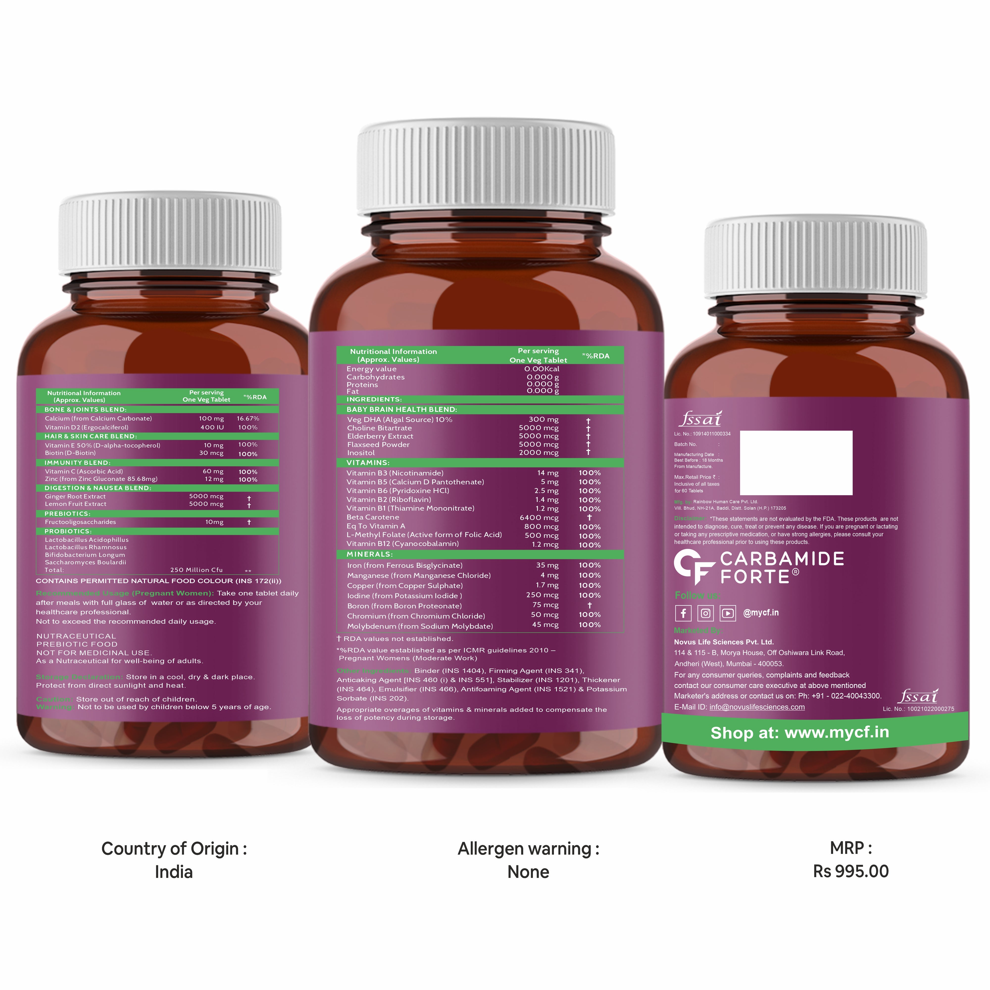 Carbamide Forte Veg Prenatal Multivitamin for Pregnancy with DHA 300mg