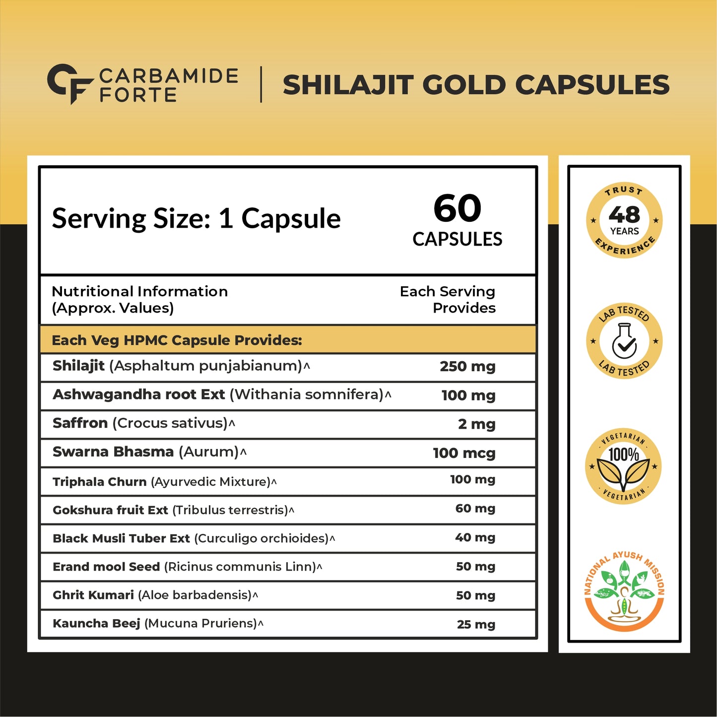 Carbamide Forte Shilajit Gold Capsules For Men | Himalayan Shilajit For Men | Shilajeet Gold Original | Shilajeet Capsule | 60 Shilajit Capsules