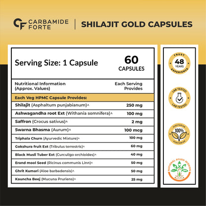 Carbamide Forte Shilajit Gold Capsules For Men | Himalayan Shilajit For Men | Shilajeet Gold Original | Shilajeet Capsule | 60 Shilajit Capsules