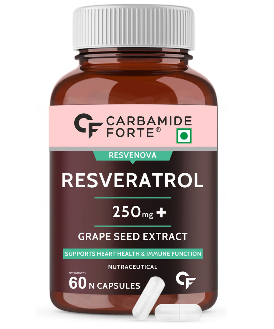 Carbamide Forte Resveratrol 250mg with Grape Seed Extract | Pharma Grade Resveratrol for Max Absorption - 60 Veg Capsules