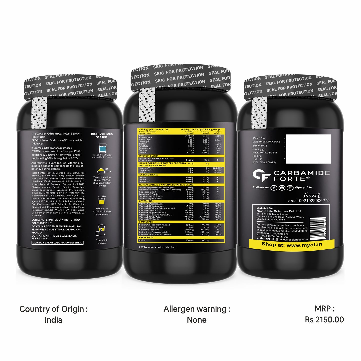 Carbamide Forte Vegan Protein Powder - Plant Based Protein Powder with Multivitamin, Minerals, Superfoods, Pea Protein, Digestive Enzymes | Pineapple Masala - 1Kg