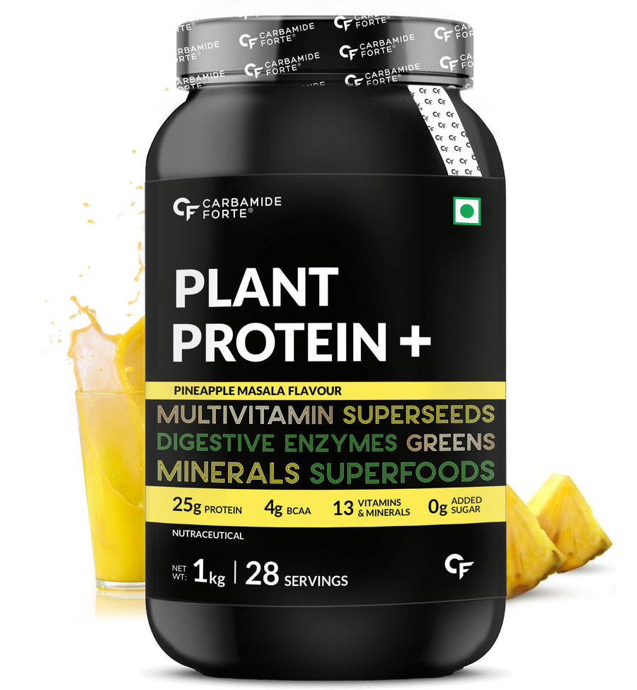 Carbamide Forte Vegan Protein Powder - Plant Based Pea Protein Powder with Multivitamin, Minerals, Superfoods, Digestive Enzymes - Pineapple masala Flavour - 1Kg