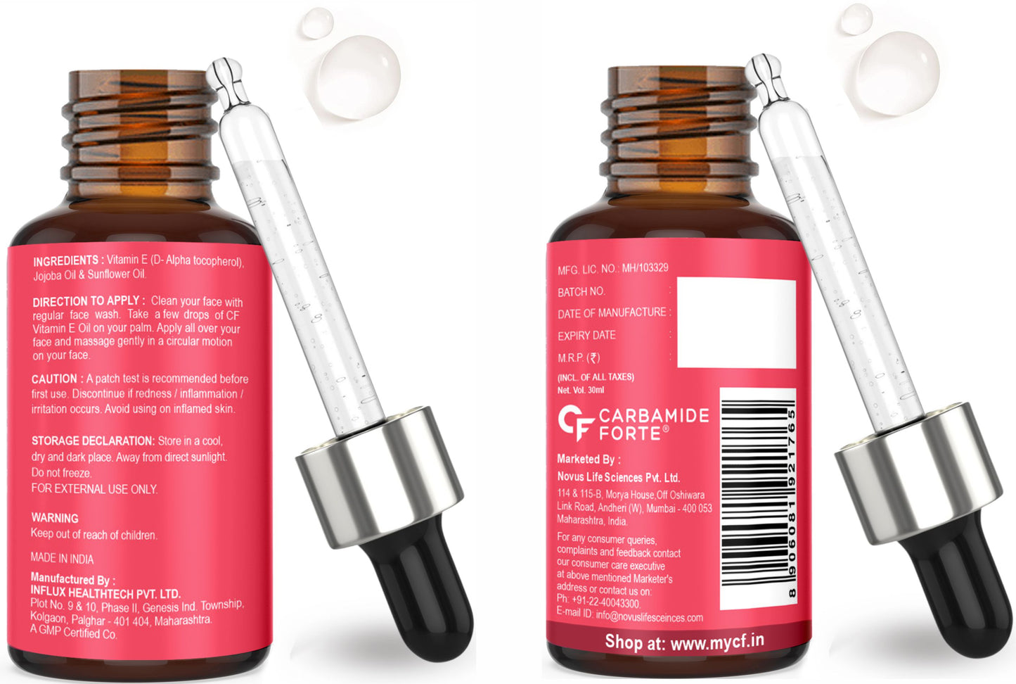 Carbamide Forte Vitamin E Oil For Face & Hair | Vitamin E Oil 15000 IU - Pharma Grade & Tested for Purity - 30ml