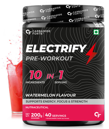 Carbamide Forte Pre Workout Powder for Men & Women with Taurine & Creatine Monohydrate | Pre workout supplements for Energy, Focus & Strength – Watermelon Flavour – 200g