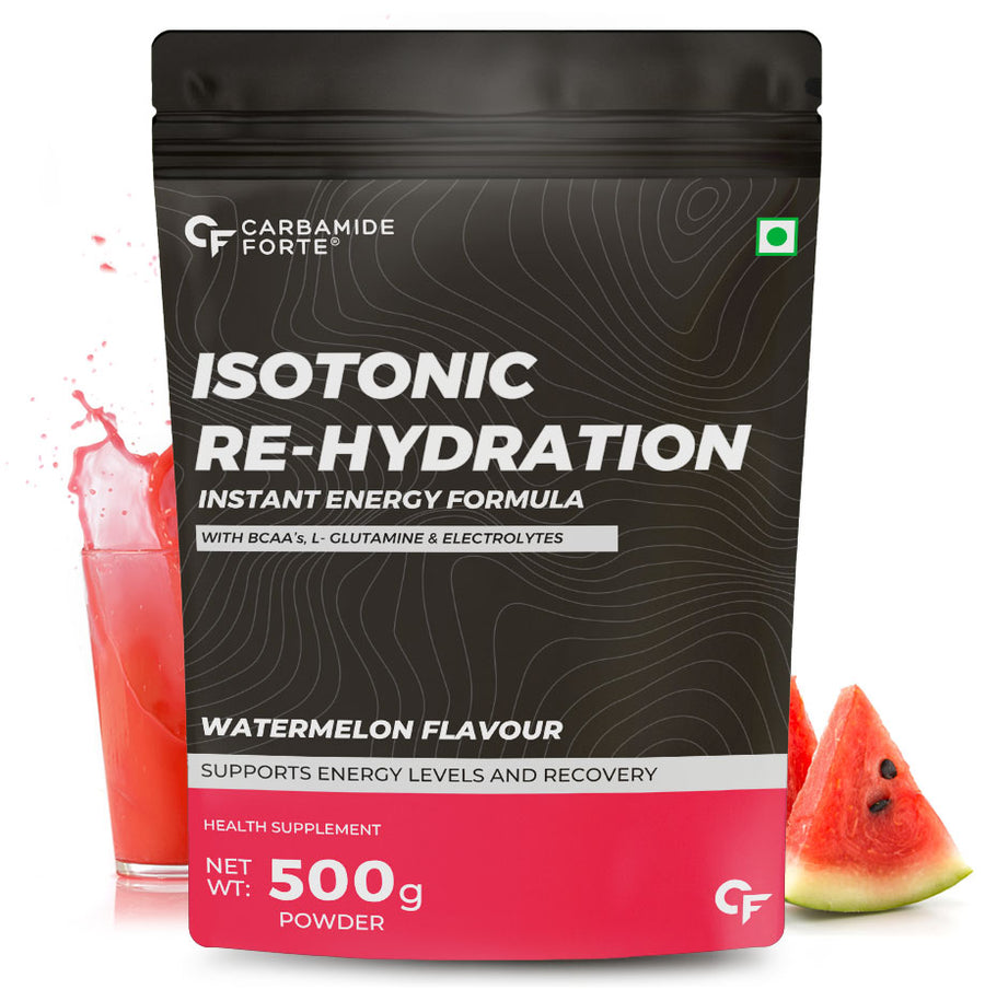 Carbamide Forte Isotonic Powder | Instant Energy Drink for Workout | Electrolyte Powder with added BCAA & L Glutamine - Watermelon Flavour - 500g (Pack of 1)