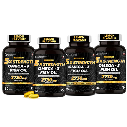 Carbamide Forte 5X Strength Omega 3 fish oil capsules 2730mg with Omega 3 supplement 1590mg and added vitamin A, D, E & Aloevera for Men & Women - Softgel Capsules 60 Count (pack of 4)