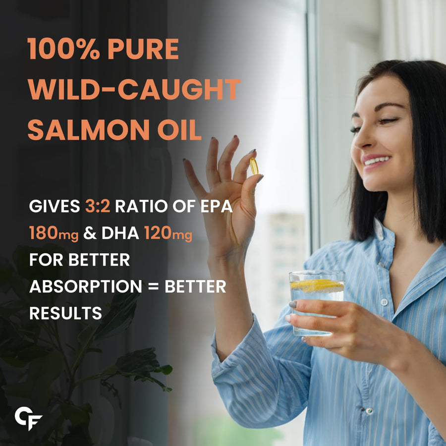 Carbamide Forte Omega 3 fish oil capsules | Salmon Fish Oil Omega 3 Capsule 1000mg | Omega 3 supplement with Omega 3 Fatty Acid , EPA 180 mg & DHA 120 mg | Fish Oil Omega 3 for Heart, Joints, Bones & Skin | 150 Omega 3 Capsules