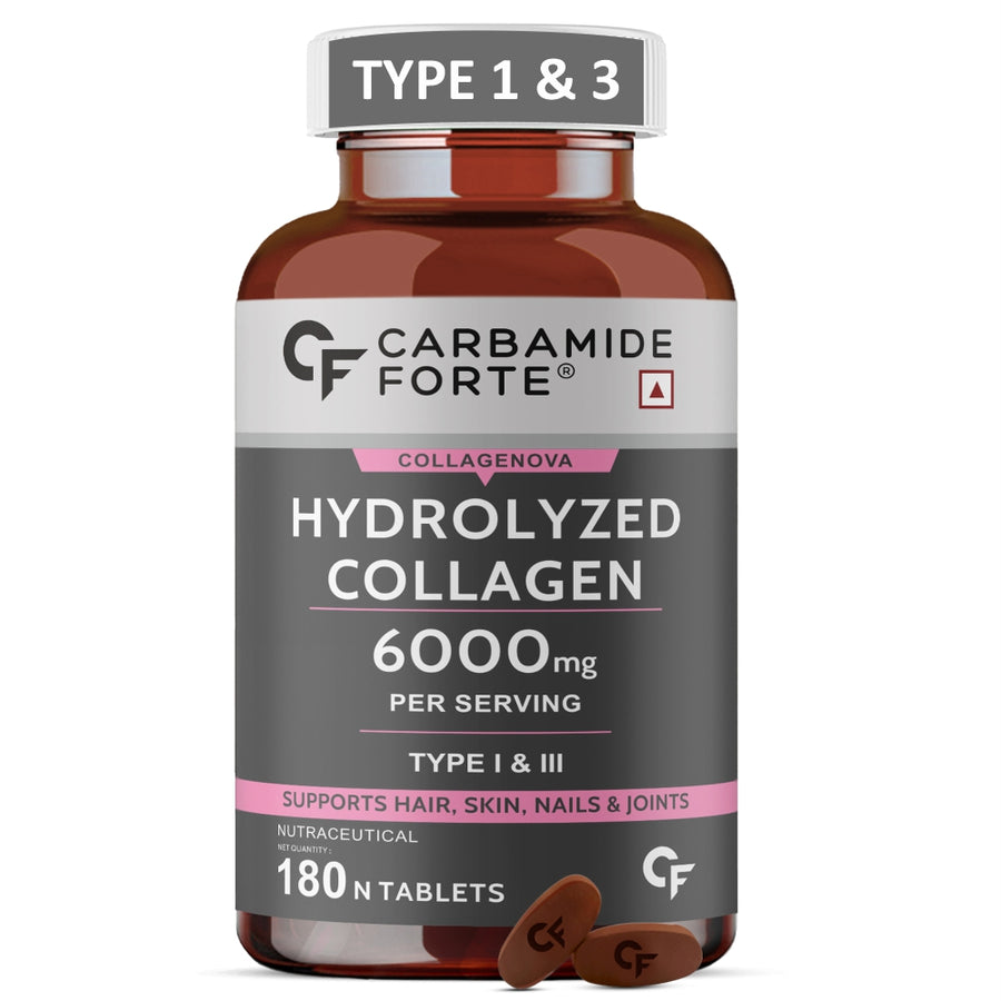 Carbamide Forte Collagen Supplements for Women & Men | Hydrolyzed Collagen Tablets with Type 1 & 3 Collagen Powder | Collagen Supplements for Skin & Hair with Hydrolyzed Collagen Peptides | Collagen Tablets for Women & Men - 180 Tablets