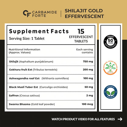 Shilajit Gold Effervescent Tablets 750 mg | 15 Tablets - Carbamide Forte