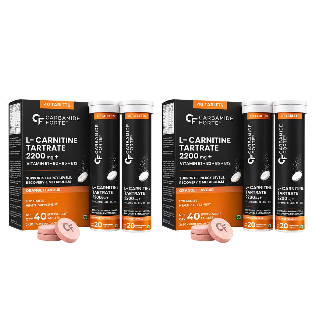 L-Carnitine Effervescent 2200mg with B-Complex Vitamins | Orange Flavour | 40 Tablets