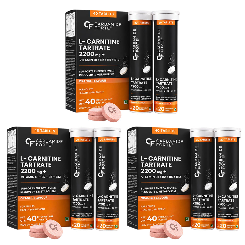 L-Carnitine Effervescent 2200mg with B-Complex Vitamins | Orange Flavour | 40 Tablets