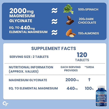 Chelated Magnesium Glycinate 2000 mg - 120 Tablets