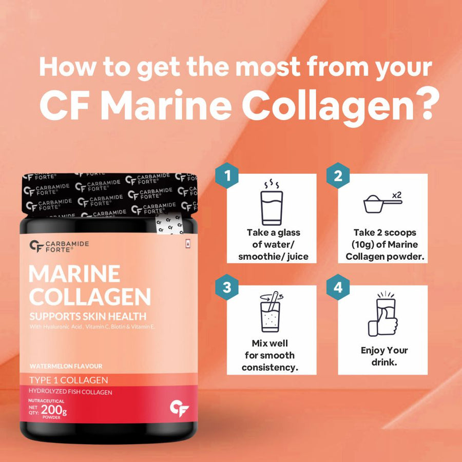 Carbamide Forte Marine Collagen Powder Supplement - for Skin Fish Collagen Powder for Women & Men - 200g Powder - Watermelon Flavour