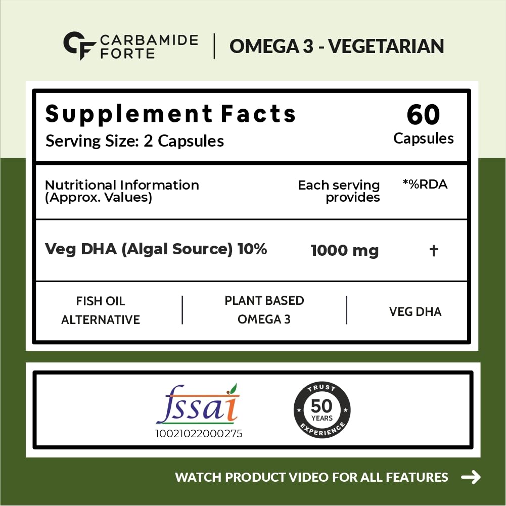 Veg Omega‑3 1000 mg with Algal DHA (Plant‑Based) | 60 Liquid Filled Capsules