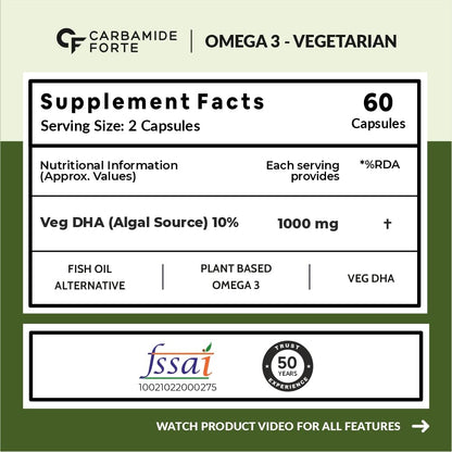 Veg Omega‑3 1000 mg with Algal DHA (Plant‑Based) | 60 Liquid Filled Capsules