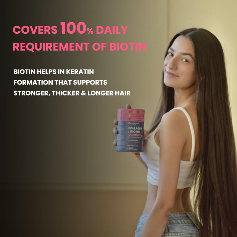 Carbamide Forte Collagen Supplements for Women & Men | Collagen Gummies For Women & Men | Hair Gummies for Women Hair Growth| Collagen Supplements for Skin | Biotin Supplement - Mixed Fruit Flavour - 60 Biotin Gummies