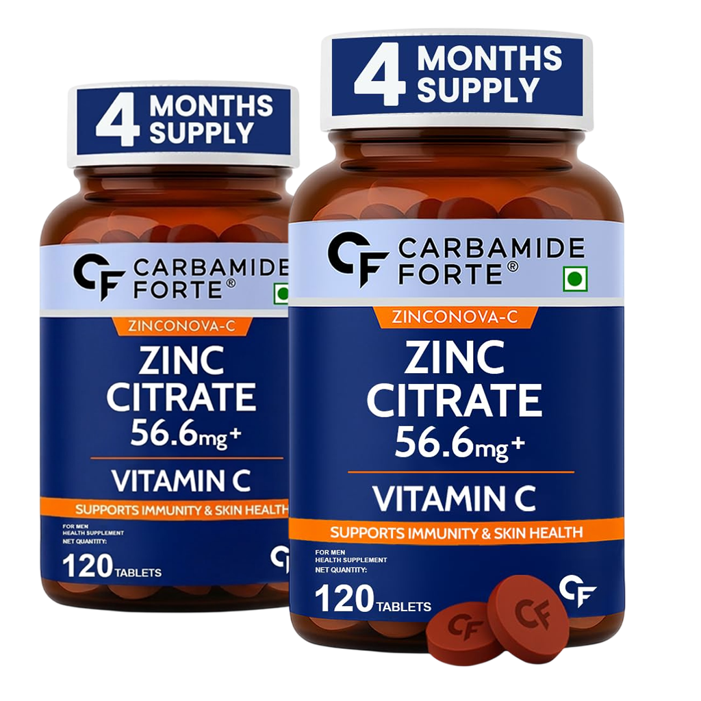 Zinc Citrate with Vitamin C – 100% RDA Zinc for Immunity, Skin & Cellular Health | 120 Tablets