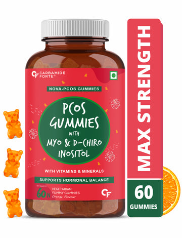 Carbamide Forte PCOS Supplements for Women with 40:1 Ratio of Myo & D Chiro Inositol Fortified with PCOS Vitamins & Minerals - Orange Flavour - 60 Veg Gummies