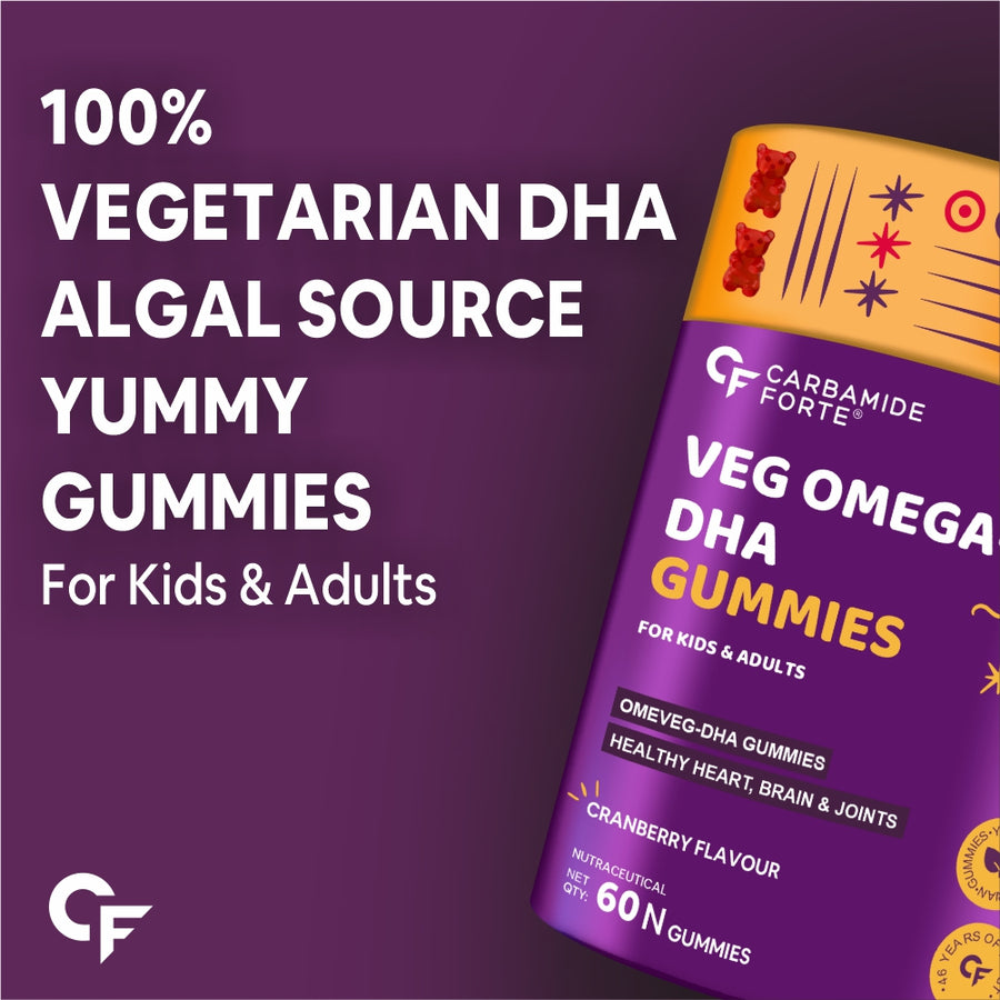 Carbamide Forte Veg Omega 3 - Gummies for Men, Women & Kids with Veg DHA | No Fish oil Used - 60 Veg Gummies