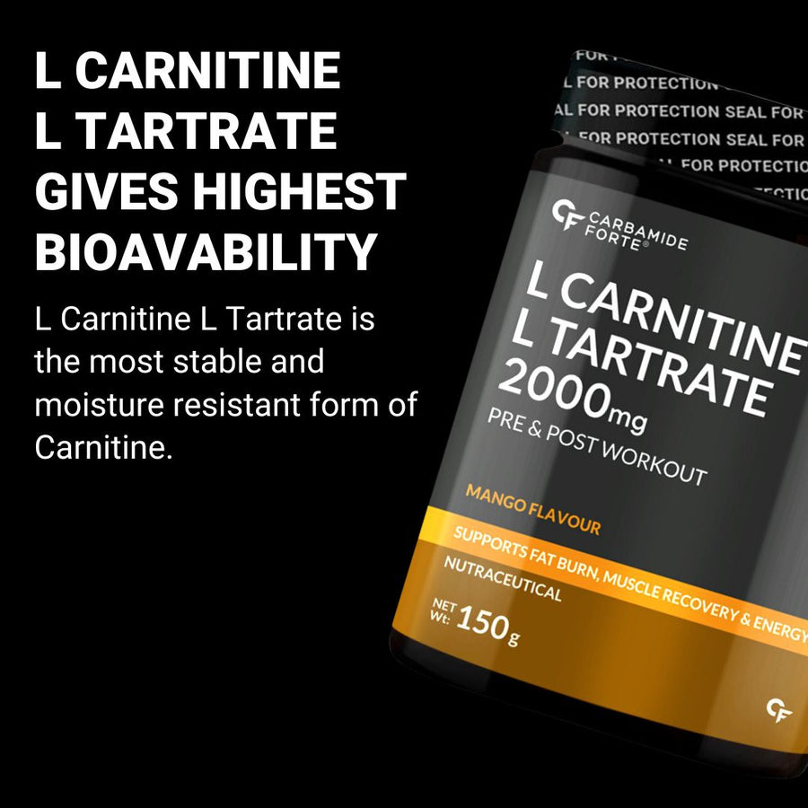 Carbamide Forte L Carnitine L Tartrate 2000mg Powder for Pre & Post Workout - Mango Flavour - 150g