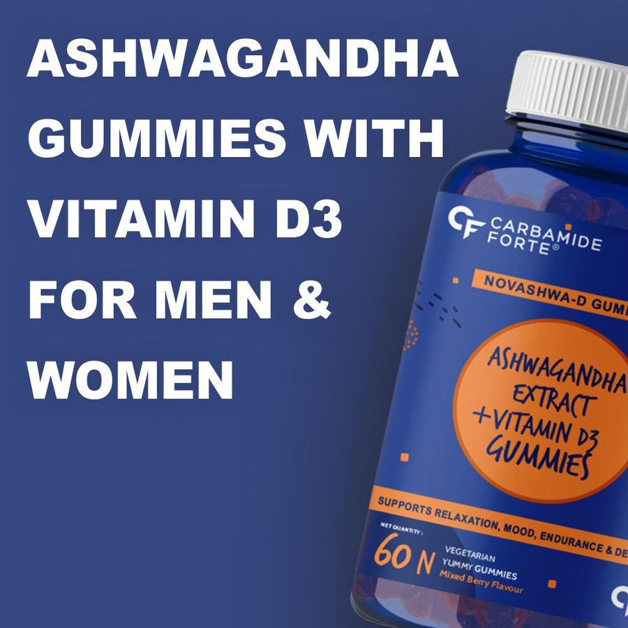 CF Ashwagandha Gummies with Vitamin D3 for Relaxation & Focus | Mixed Fruit Flavour - 60 Vegan Gummies