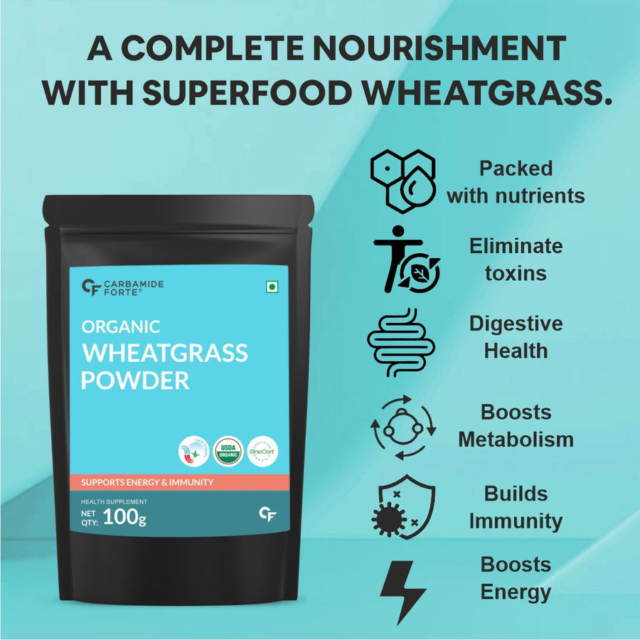 CF 100% Organic Wheat Grass Powder - USDA Certified Organic Wheatgrass Powder for Energy, Immunity Support & Detoxification - 100g Veg Powder