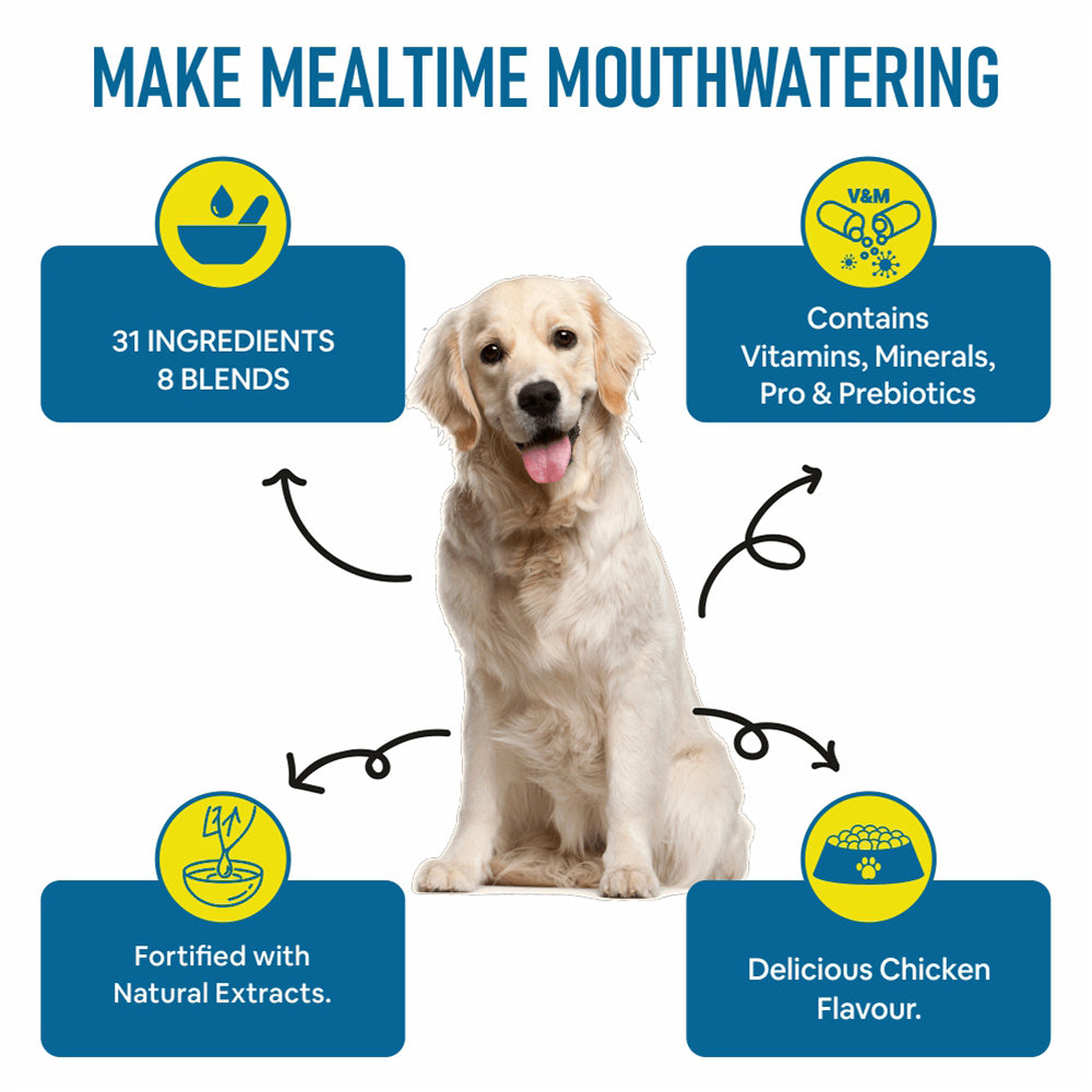 CF Pets Chewable Multivitamin Tablets for Dogs with 23 Essential Vitamins & Minerals for Healthy Skin, Heart, Brain, Digestive System & Joint Function | Chicken Flavour - 120 Tablets