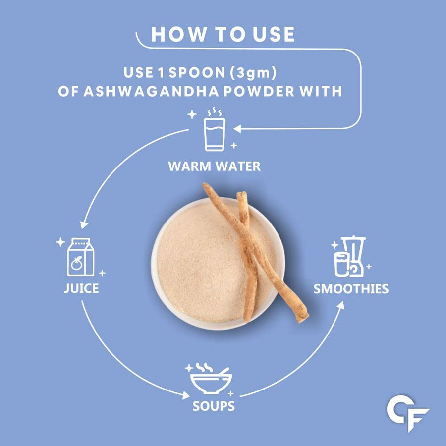 CF 100% Organic Ashwagandha Powder - Withania Somnifera - USDA Certified Organic Ashwagandha for Vitality, Strength & Stress Management - 100g Veg Powder