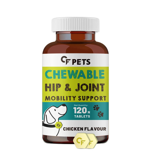 CF Pets Chewable Hip and Joint Tablet with Glucosamine, Chondroitin & MSM - Complete Mobility Support & Joint Support Supplement for Dogs, Puppy and Cats | Chicken Flavour - 120 Tablets