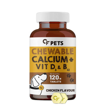 CF Pets Chewable Calcium Tablet - Calcium for Dogs Supplement with Vitamin D3, B12, Magnesium & Zinc | Chicken Flavour - 120 Tablets