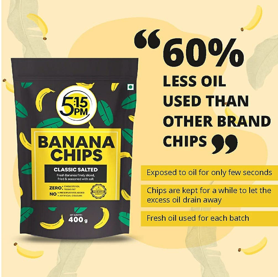5:15PM Yellow Banana Chips Snacks - Fresh Crispy Banana Wafers Chips | Classic Salted Flavour – 400g Packet