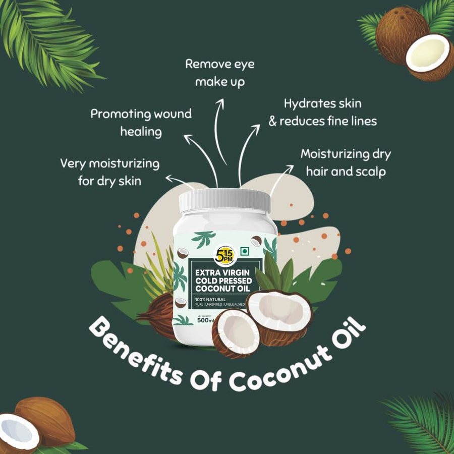 5:15PM Virgin Coconut Oil Cold Pressed – for Hair, Baby, Skin & Cooking │Raw & Unrefined – 500ml