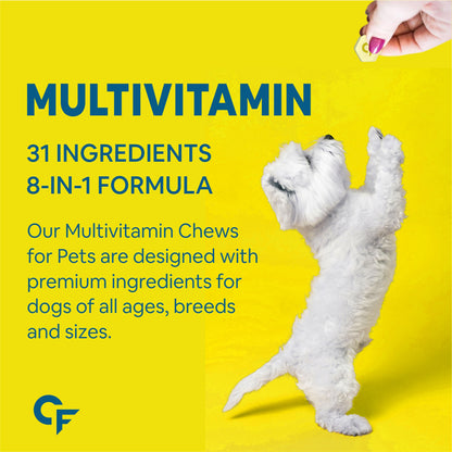 CF Pets Chewable Multivitamin Tablets for Dogs with 23 Essential Vitamins & Minerals for Healthy Skin, Heart, Brain, Digestive System & Joint Function | Chicken Flavour - 120 Tablets